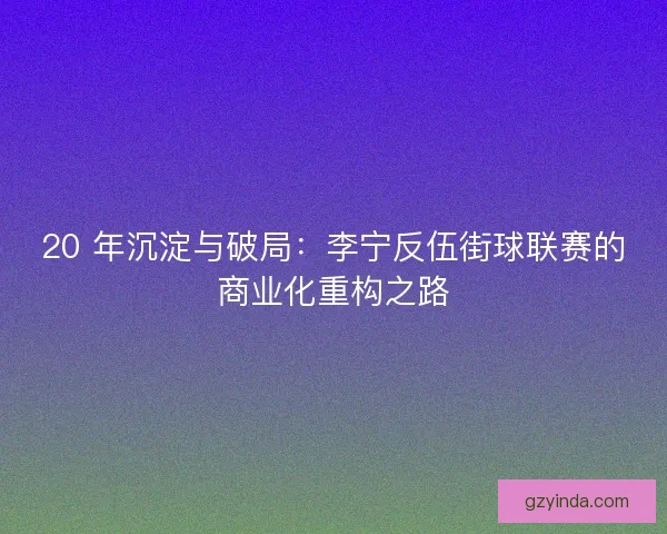 20 年沉淀与破局：李宁反伍街球联赛的商业化重构之路